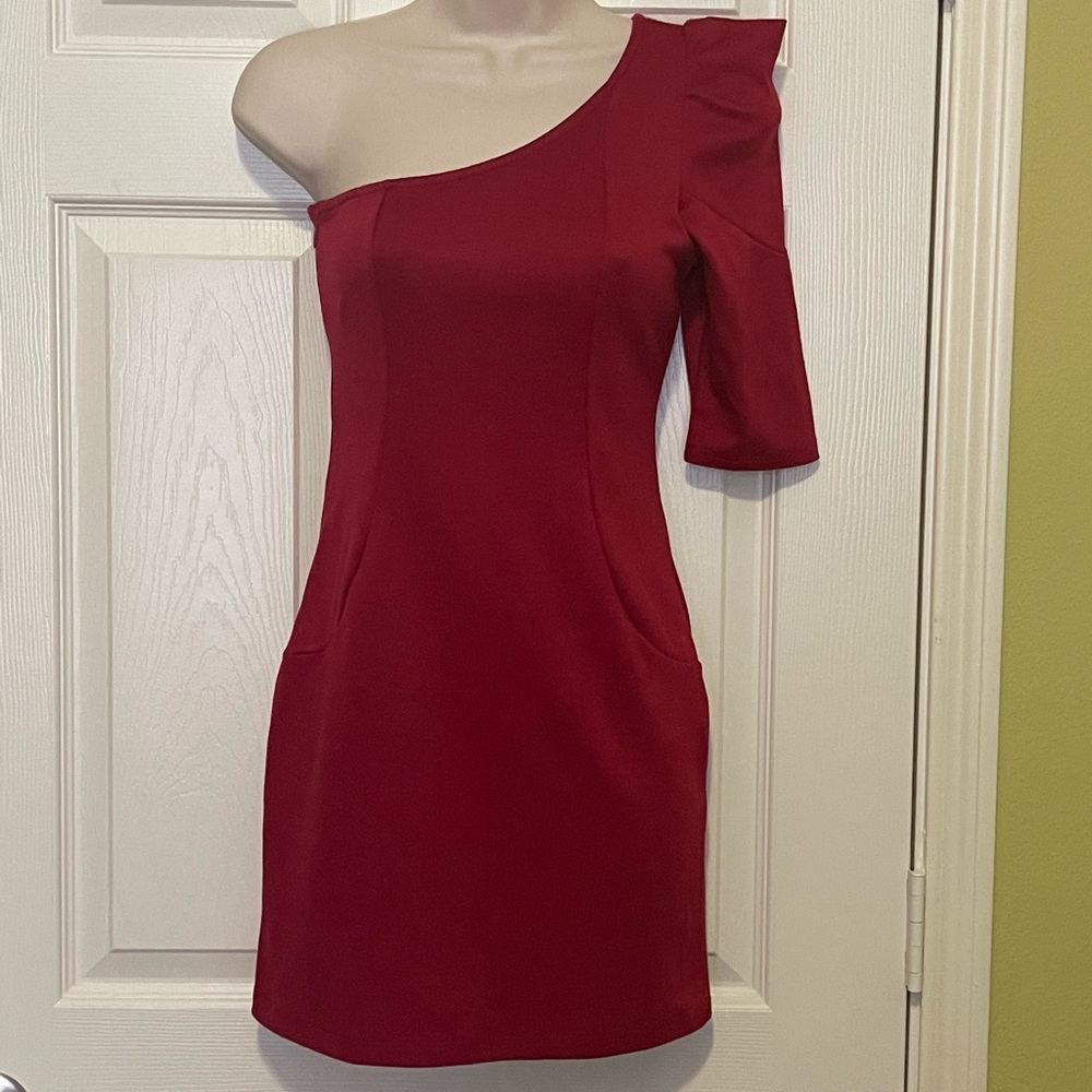 Celine by Champion One Shoulder Puff Sleeve Dress